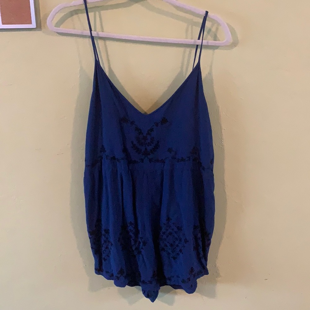 Forever 21 Navy romper w/ black floral embroidery
